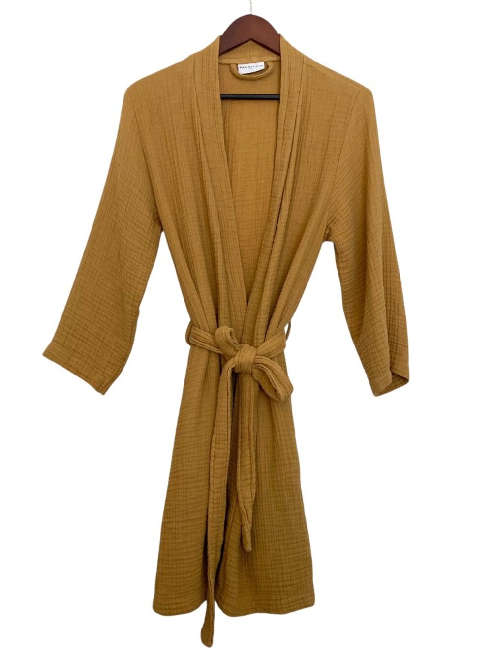 Parachute Cloud Robe Belted Cotton Gauze Knee Length Size S Gold Ochre - Picture 5 of 10